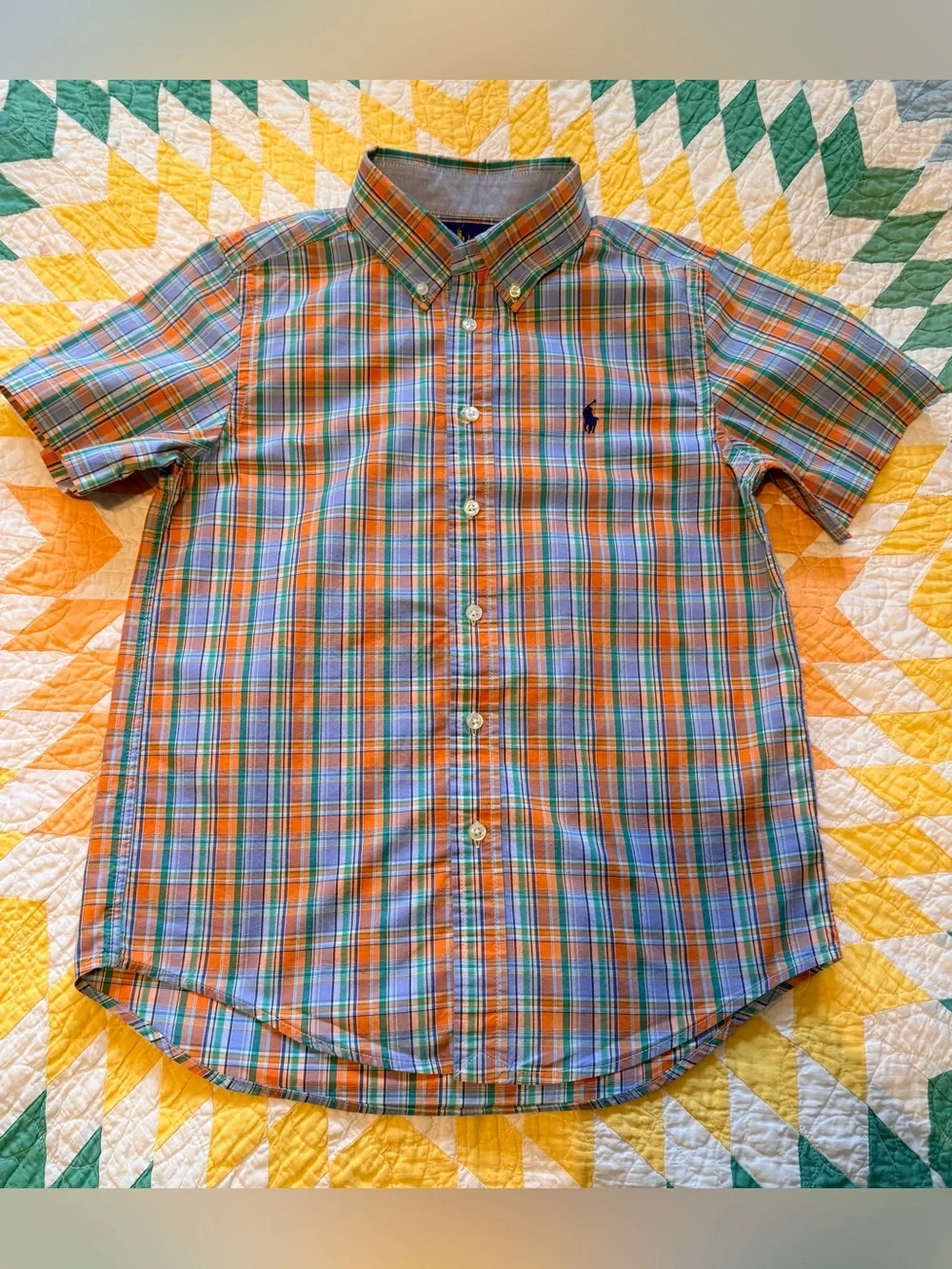 Ralph Lauren Boys Plaid Short Sleeve Button-Down Shirt - Size M (10-12)